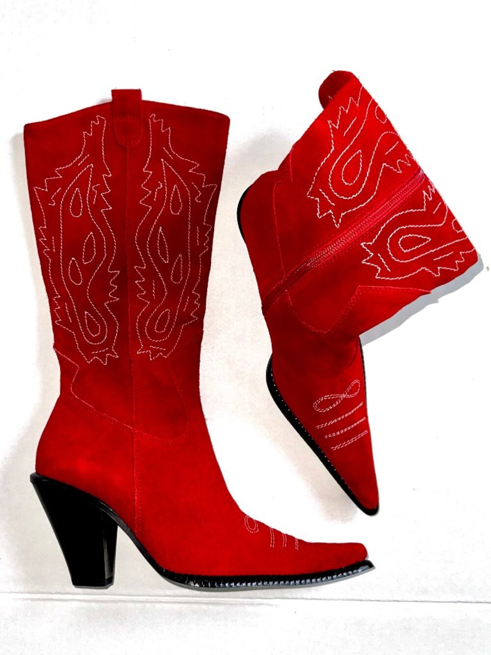 Vintage Steven Red Suede Pointed Toe Western Cowboy Boot Women's Size 9.5 NIB